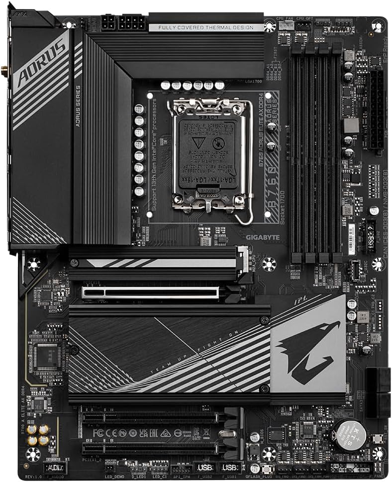 GIGABYTE B760 AORUS ELITE AX DDR4 Intel LGA 1700 ATX Motherboard, 4x DDR4 ~128GB, 3x PCI-E x16, 3x M.2, 4x SATA, 5x USB 3.2, 1x USB-C, 4x USB 2.0