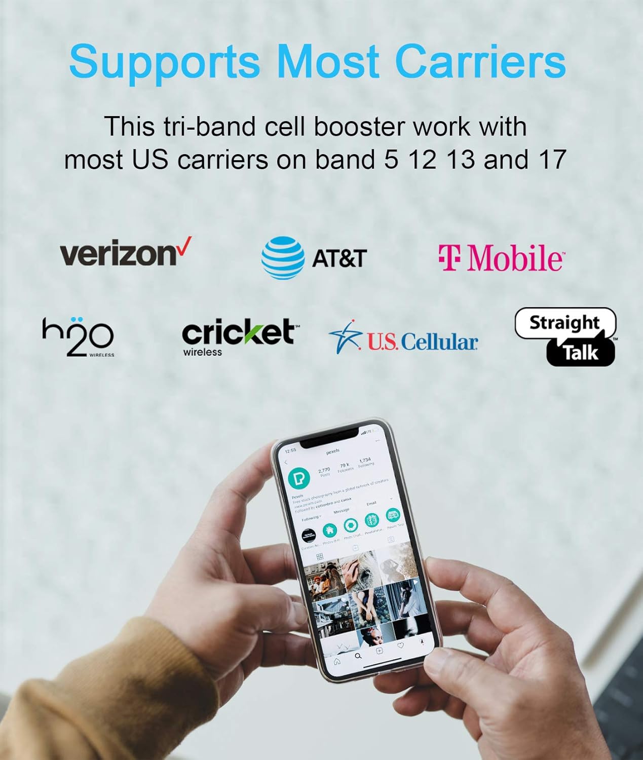 ORPEY Verizon Cell Phone Signal Boosters 5G 4G LTE Up to 5,500 sq.ft, Cell Booster for Home - App Assisted Install, Cell Booster Band 5/12/13/17 for AT&T, T-Mobile, Sprint & More | FCC Approved