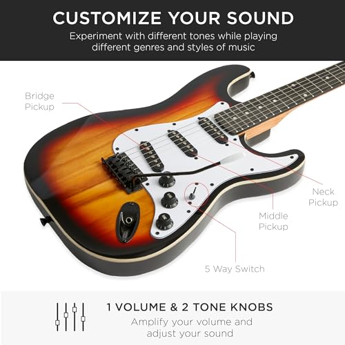 Best Choice Products 39in Full Size Beginner Electric Guitar Starter Kit w/Case, Strap, 10W Amp, Strings, Pick, Tremolo Bar - Natural