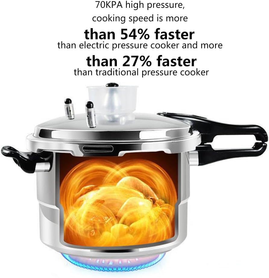 8QT Aluminum Pressure Cooker Thickened Pressure Cooker with Pressure Regulator Fast Cooking Universal Gas Induction Cooker 2-3 Members Use