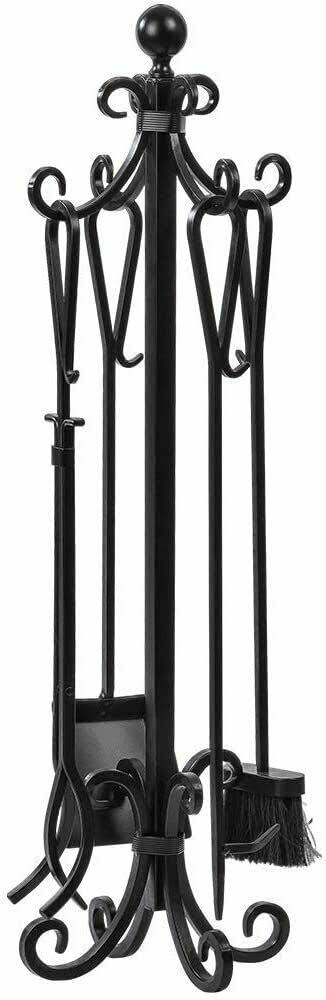 Amagabeli 5 Pieces Scroll Fireplace Tools Cast Iron Indoor Firewood Tools with L