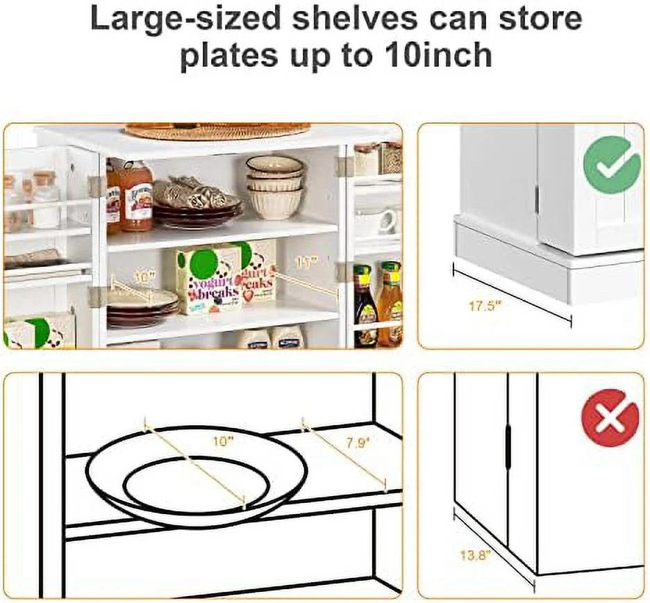 Kitchen Pantry Cabinet, Storage Cabinet Cupboard With Doors And Adjustable Shelves For Small Space, Wood Farmhouse Pantry Cupboard For Kitchen, Dinning Room, Living Room, White