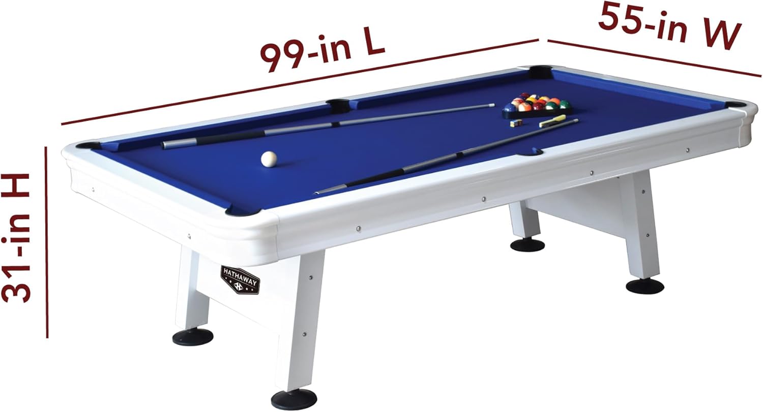 Hathaway Alpine 8-ft Outdoor Pool Table with Aluminum Frame and Waterproof, UV-Resistant Felt - Includes Accessories, White