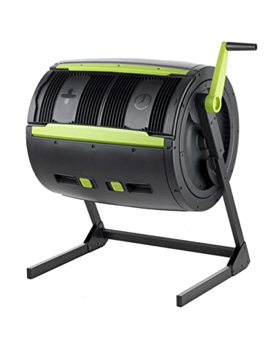 Maze 65 Gallon Two Stage Compost Tumbler with Large Double Doors and Open Frame, Black and Green