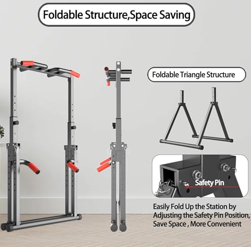 Foldable Power Tower Dip Station Pull Up Bar Station Adjustable Multifunction Fitness Tower Station Training Equipment Home Outdoor, Stable Triangular Structure