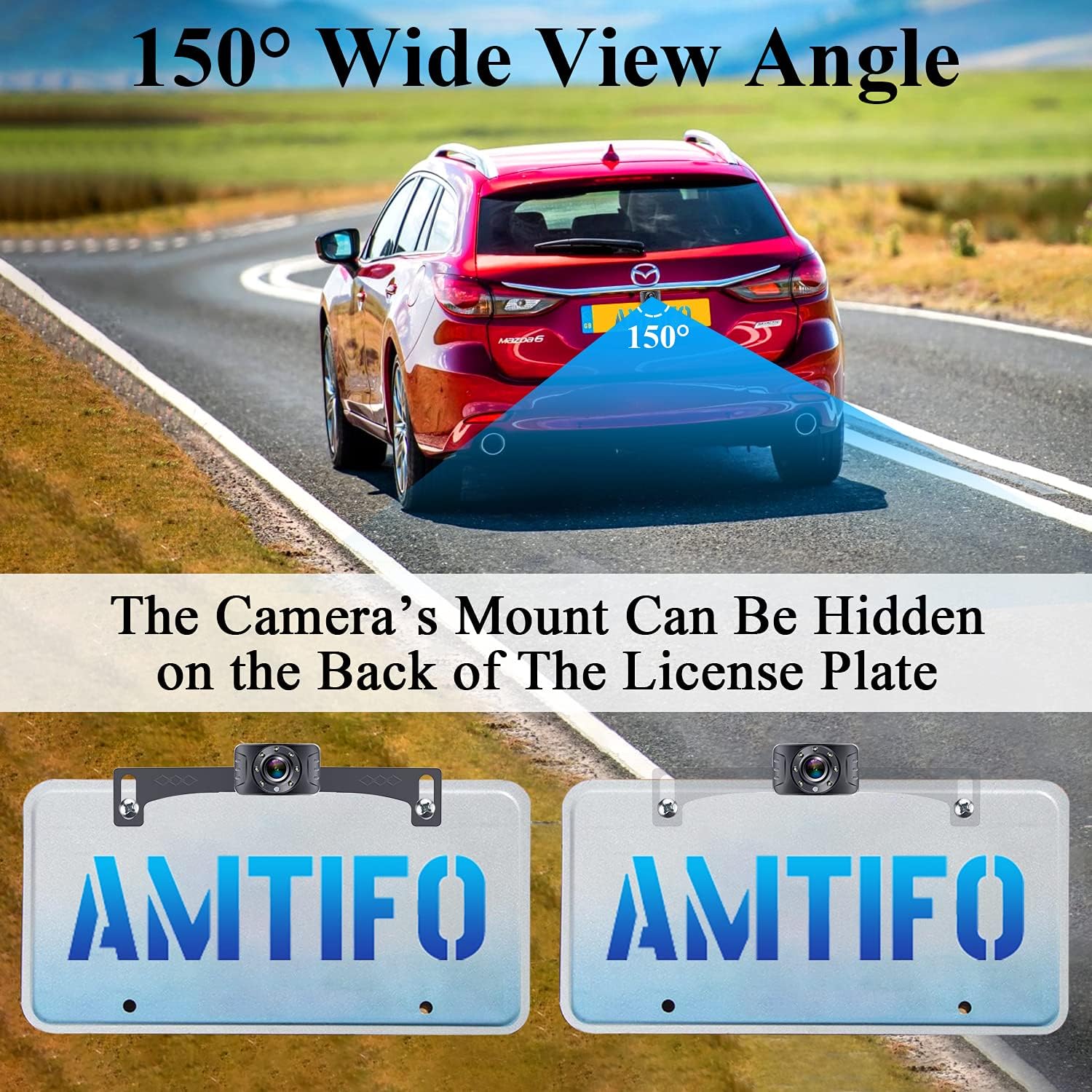 Backup Camera for Car Truck HD 1080P Rear View Mirror Camera System with 4.3 Inch Monitor, Easy to Install,6 LED Lights Clear Night Vision, DIY Grid Lines - AMTIFO A2