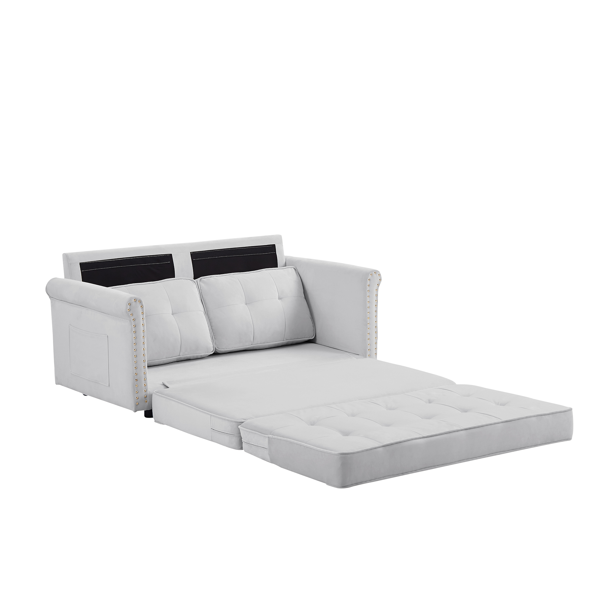 Modern Velvet Folding Convertible Couch Loveseat for Small Space, Upholstered Sleeper Futon Sofa Bed with Nailhead Arms for Living Room Bedroom