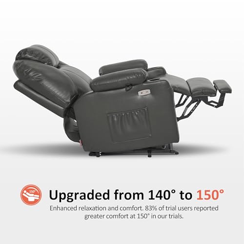 MCombo Power Lift Recliner Chair for Elderly, Lift Chair with Heat and Massage, FSC Certified, USB Ports, Cup Holders, Faux Leather 7040 (Black, Medium)