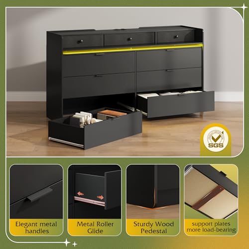 WLIVE 9 Drawer Dressers, Modern Large Wood Dresser Chest for Bedroom Organize with Sturdy Metal Handle, TV Stand for 75 inch TV, Living Room Office, Hallway, Ball Bearing Slide, Grey Oak (63" W)