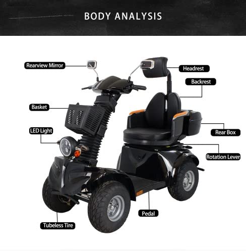 4 Wheels 3-Speed Electric Mobility,Mobility Recreational Travel Scooter with 1000w high powermobility Scooters for Adults,for Seniors and Adults (black)