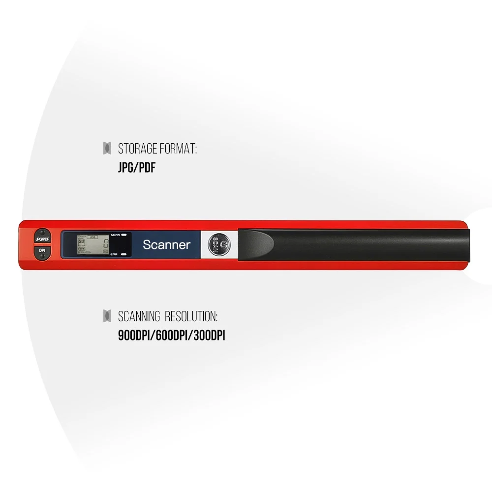 Portable Handheld Wand Wireless Scanner A4 Size 900DPI JPG/PDF Formate LCD Display with Protecting Bag and 8GB TF Card for Business Document Reciepts Books Images