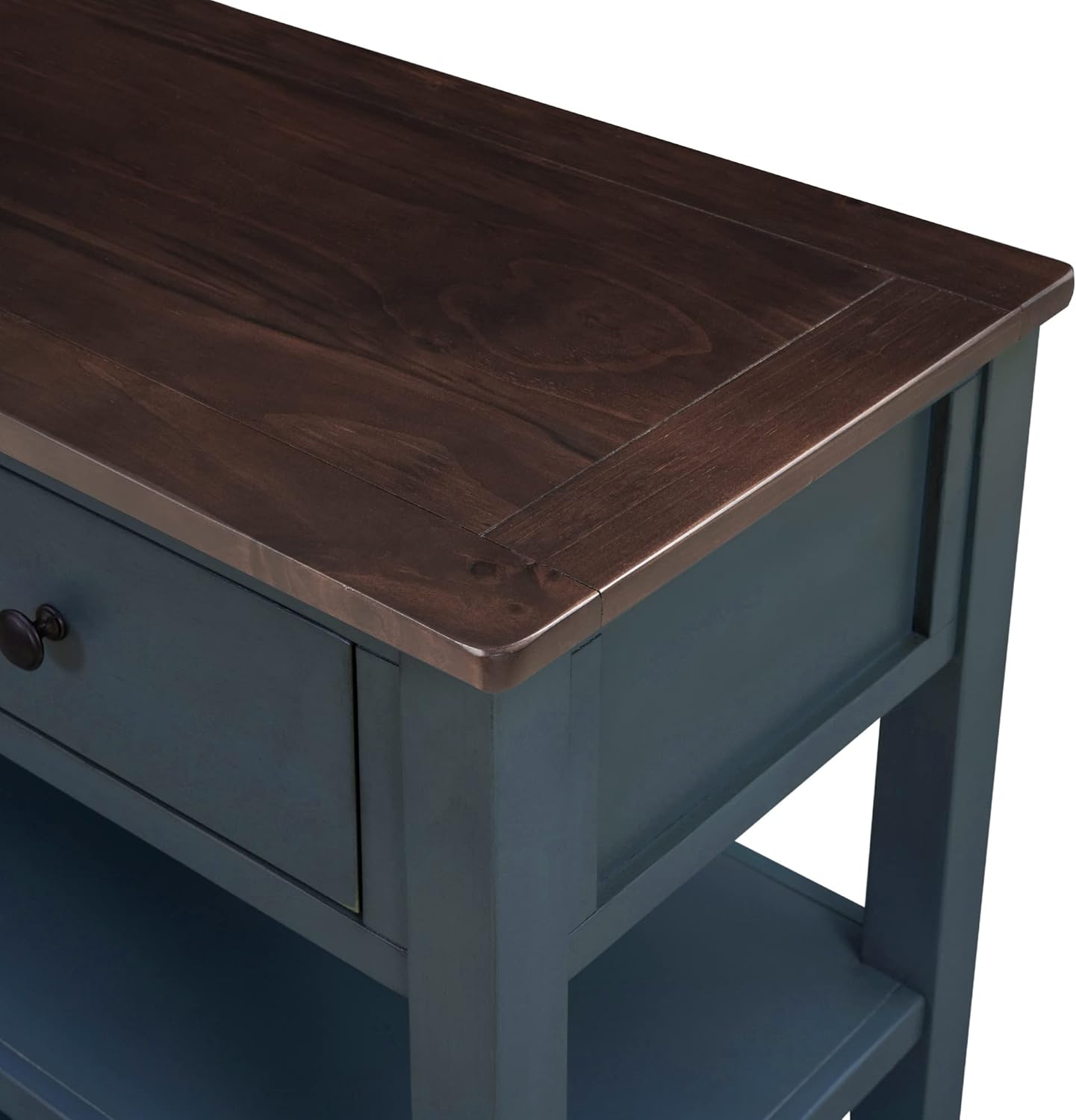 Retro Design Console 2 Open Shelves and 3 Storage Drawers, Sofa Table with Pine Solid Wood Frame and Legs for for Entryway, Hallway, Living Room, Navy