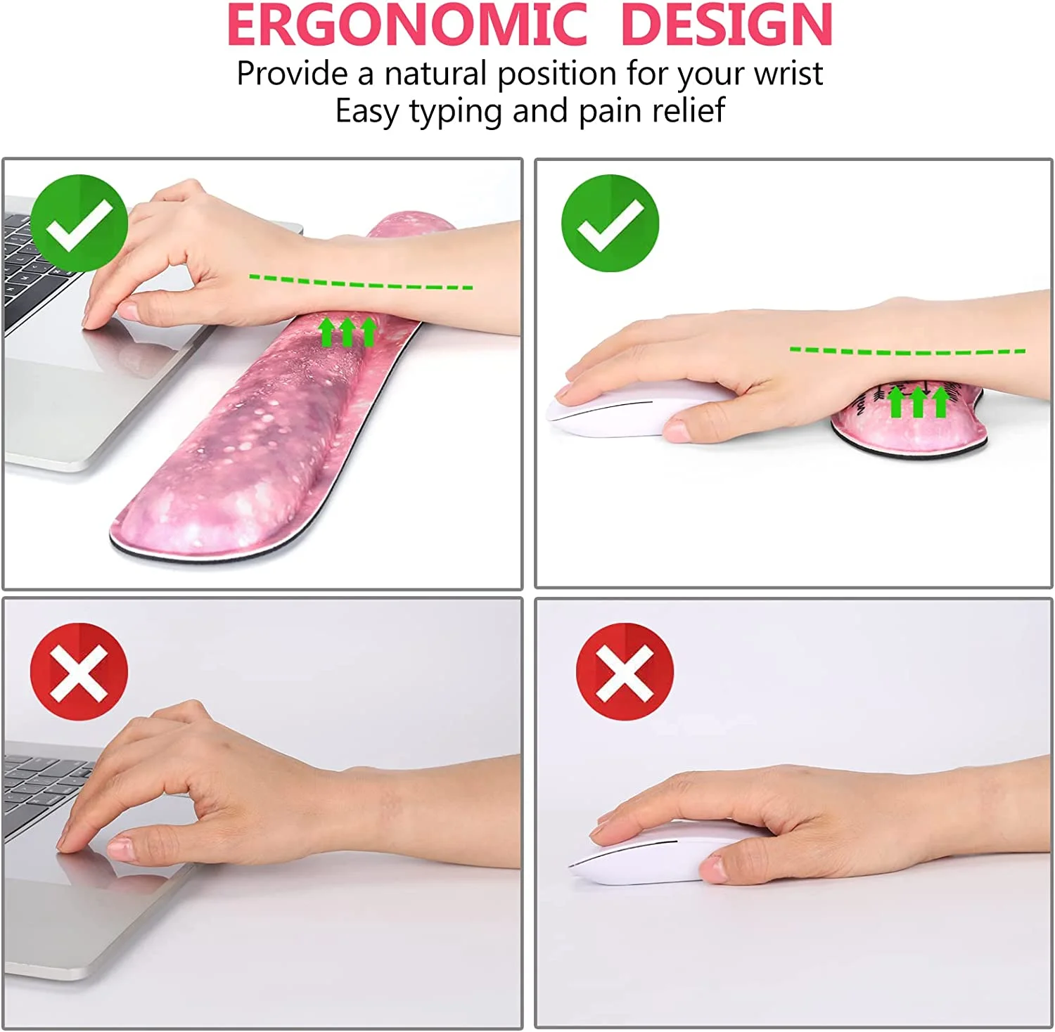 Keyboard Mouse Pad Set, Large Gaming Mousepad + Memory Foam Ergonomic Keyboard Wrist Rest Support, Easy Typing