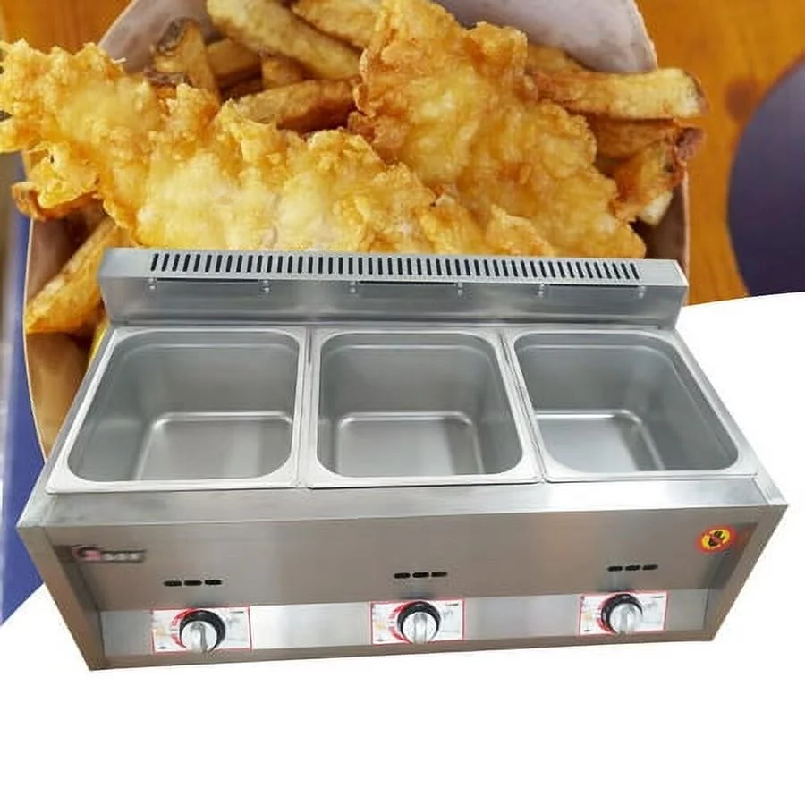 Commercial Propane Deep Fryer Countertop 18L Gas Fryer 3 Pan LPG NG Gas Fryer