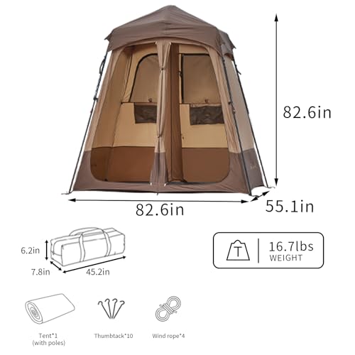 Quick Open Automatic Camping Shower Tent Oversized Space Privacy Tent Portable Outdoor Shower Tent Camping with Floor Replacement Tent Changing Room Easy Setup Shower Privacy Shelter 2 Rooms