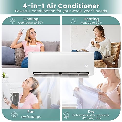 RELAX4LIFE Mini Split Ac/Heating System - Mini Split Air Conditioner w/Heat Pump, Remote Control, Timer, Self-Cleaning, Installation Kit, Inverter Split AC Unit