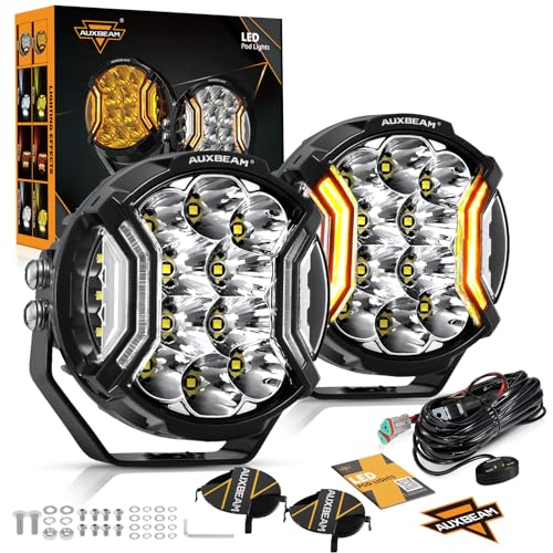 Auxbeam V-MAX Series 72W LED Pod Driving Lights, 4x2.5 Inch Rectangle Side Shooter Offroad Cube Spotlights with Amber DRL, 270° Combo Beam 6 Modes White/Amber/Yellow Auxiliary Lights with Covers