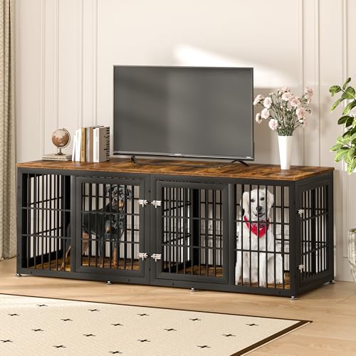 48 Inch Heavy Duty Dog Crate Furniture for Large Dogs, Decorative Pet House End Table, Extra Large Wooden Cage Kennel Furniture Indoor, Natural and White