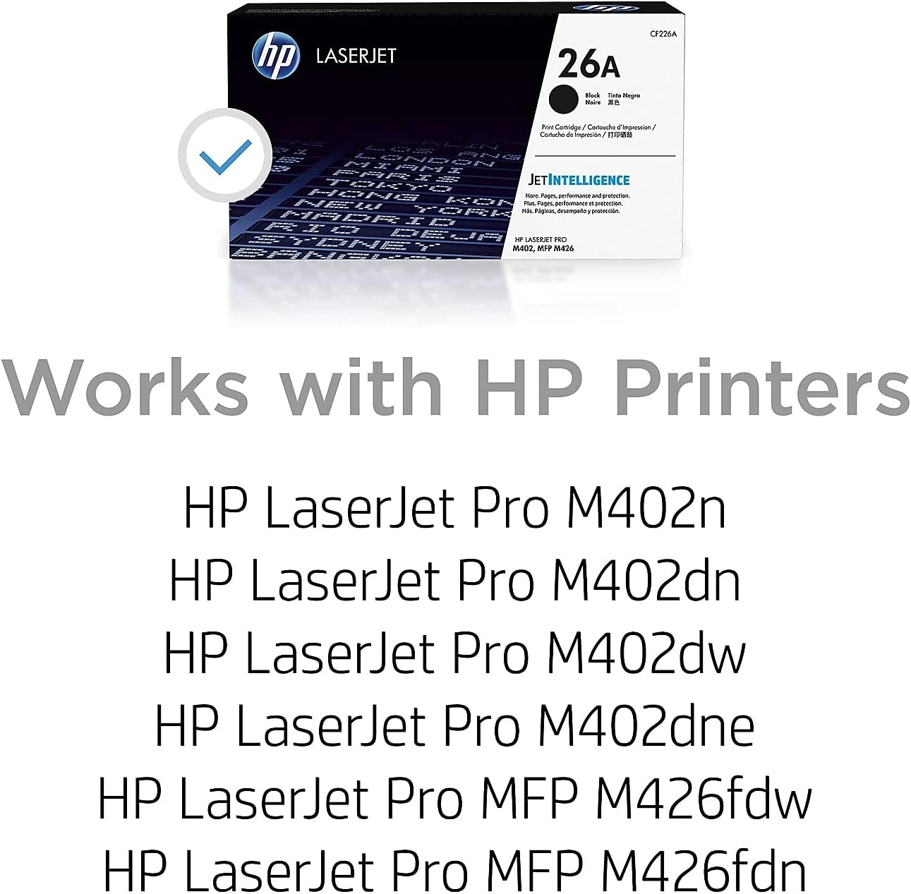 Original HP 26A Black Toner Cartridge | Works with HP LaserJet Pro M402 Series, HP LaserJet Pro MFP M426 Series | CF226A