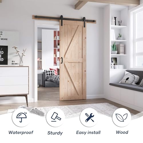 FREDBECK 48in x 80in Sliding Wood Barn Door with 8FT Barn Door Hardware Kit Included K Shape Solid Spruce Panel Sliding Door Double Surfaces Need to Assembly