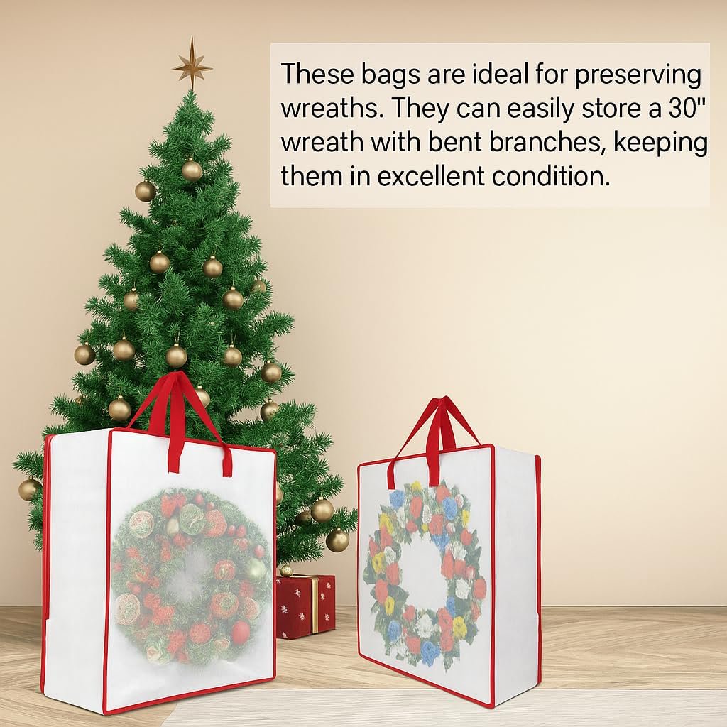 5 Pack Moving Bags, Wreath Storage Bag, Garland Container, Clear Storage Bags with Handles and Zippers Moving Bag for College Carrying, Bedding, Toys Organizer, Under the Bed Storage