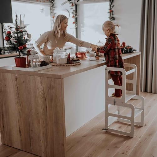 Kitchen Tower - Montessori Tower and Step Helper for Children - Foldable Study Table and Chair - Kitchen Helper (Black Color)