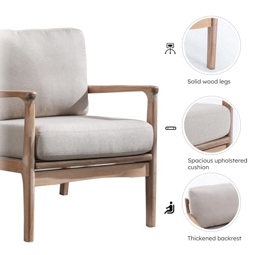 Accent Chair for Adults Set of 2, Upholstered Mid Century Modern Lounge Chair with Solid Wood Frame, Linen Fabric Comfy Reading Armchair for Living Room Bedroom