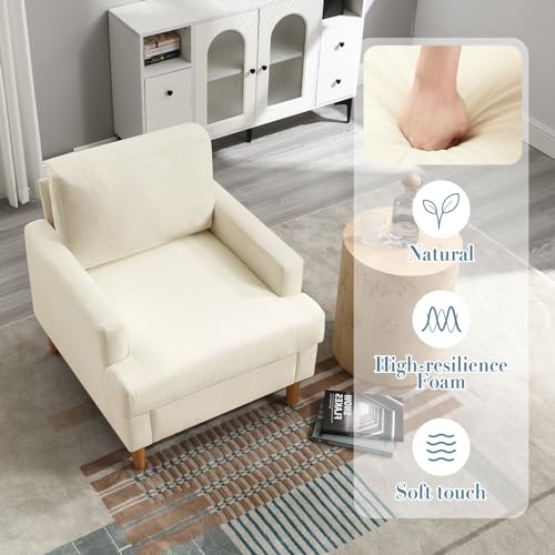 Apicizon Grey Accent Chair Set of 2, Modern Mid-Century Linen Armchair for Living Room, Comfy Upholstered Reading Accent Chairs, Single Sofa Chair with Wood Legs for Bedroom,Gray