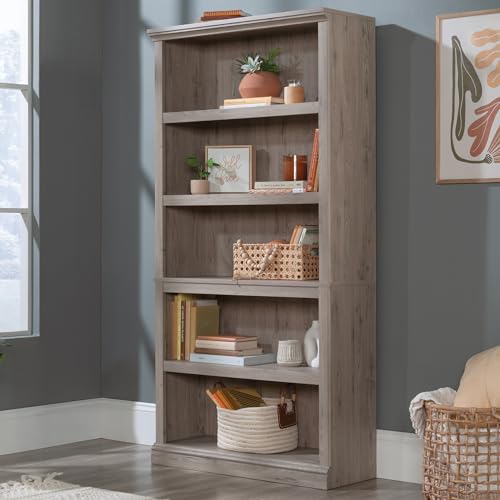 Sauder 5 Tier Book Shelf Wooden Bookcase Multipurpose Bookshelf for Home Office, Living Room, in Chalked Chestnut