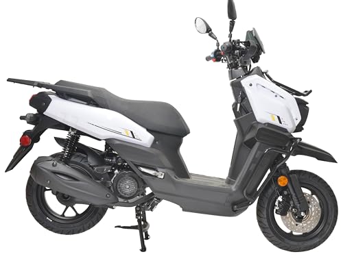 HHH motorcycle 150cc Scooter Tank 150 Scooter Moped Gas 150cc Motorcycle Fully Automatic Adult Street Bike Cvt transmission and 12 inch Aluminum Wheels ( White color )