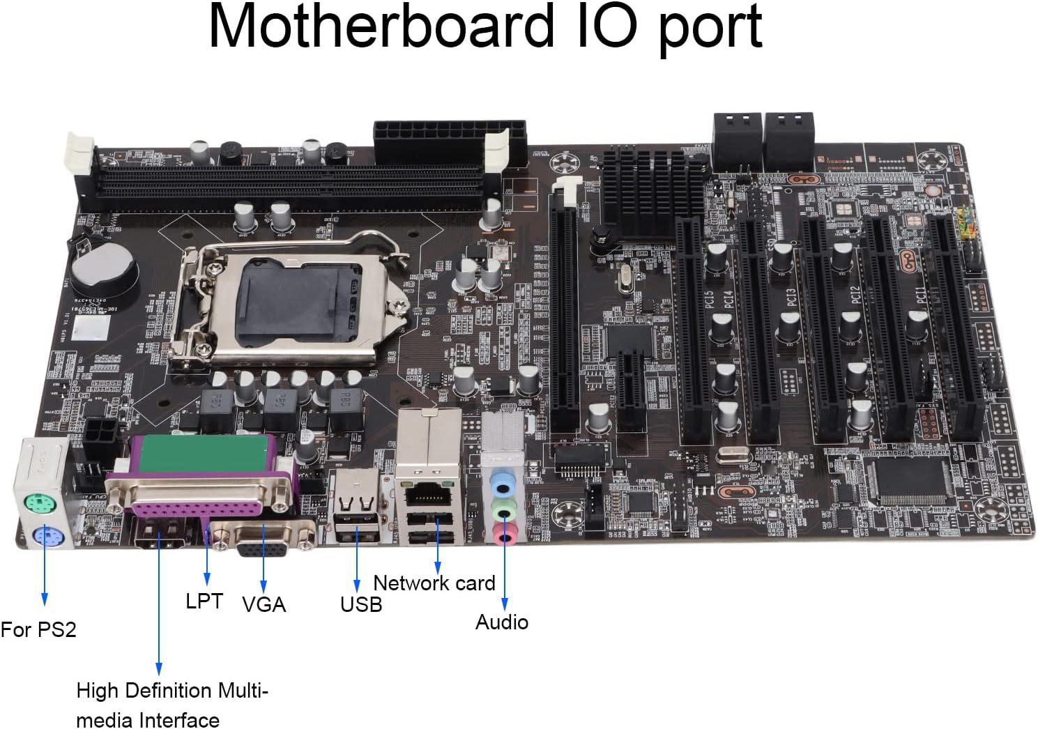 LGA 1155 Motherboard, Gaming Motherboard H61 with HDMI SATA2.0 USB2.0, 5 PCI Interfaces, PCIE 1X, Support VGA, LPT Port for Computer