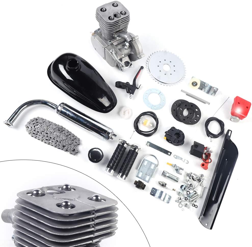 LYNICESHOP 2 Stroke 100cc Bicycle Engine Kit, Full Set Bike Motorized Bicycle Petrol Gas Motor Engine Kit CDI Bike Motor Kit Petrol Gas Motor Air-Cooling Motorized Bicycle Kit for Bikes Bicycle