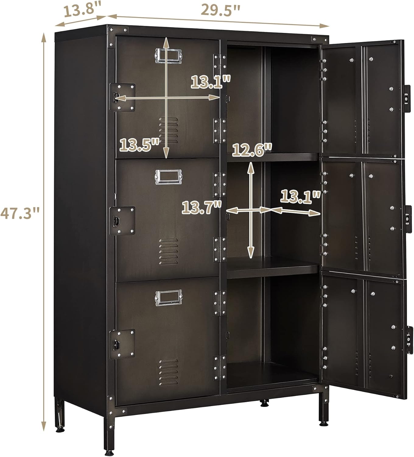 Metal Storage Cabinet, Storage Locker Employees Locker with 4 Doors, 55 Height Steel Cabinet with Lockable Doors, Storage Cabinet with Adjustable Feet for Home Office Gym.