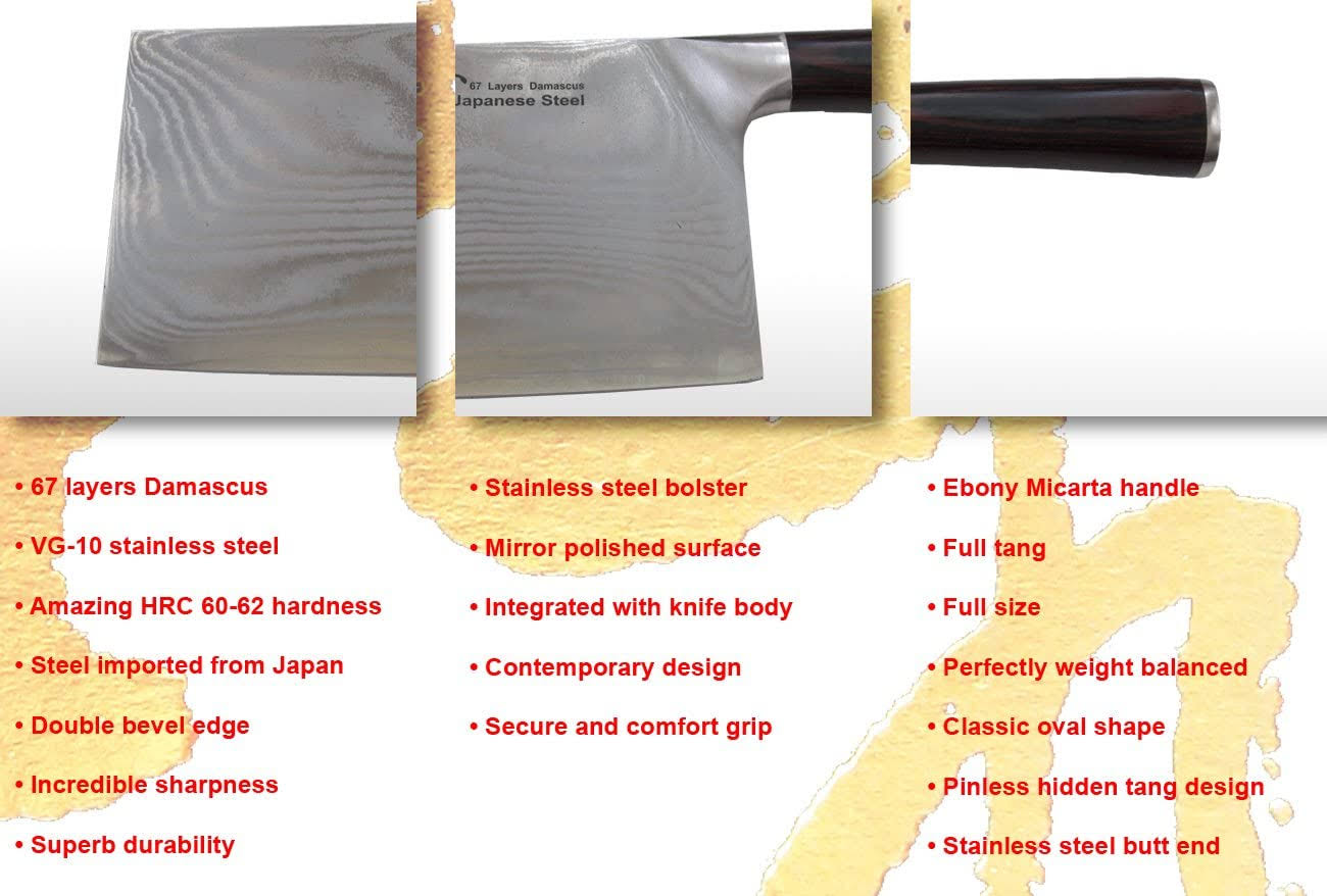 Zhen VG-10 Damascus Series 67-Layer Light Slicer Chopping Chef Butcher Knife/Cleaver