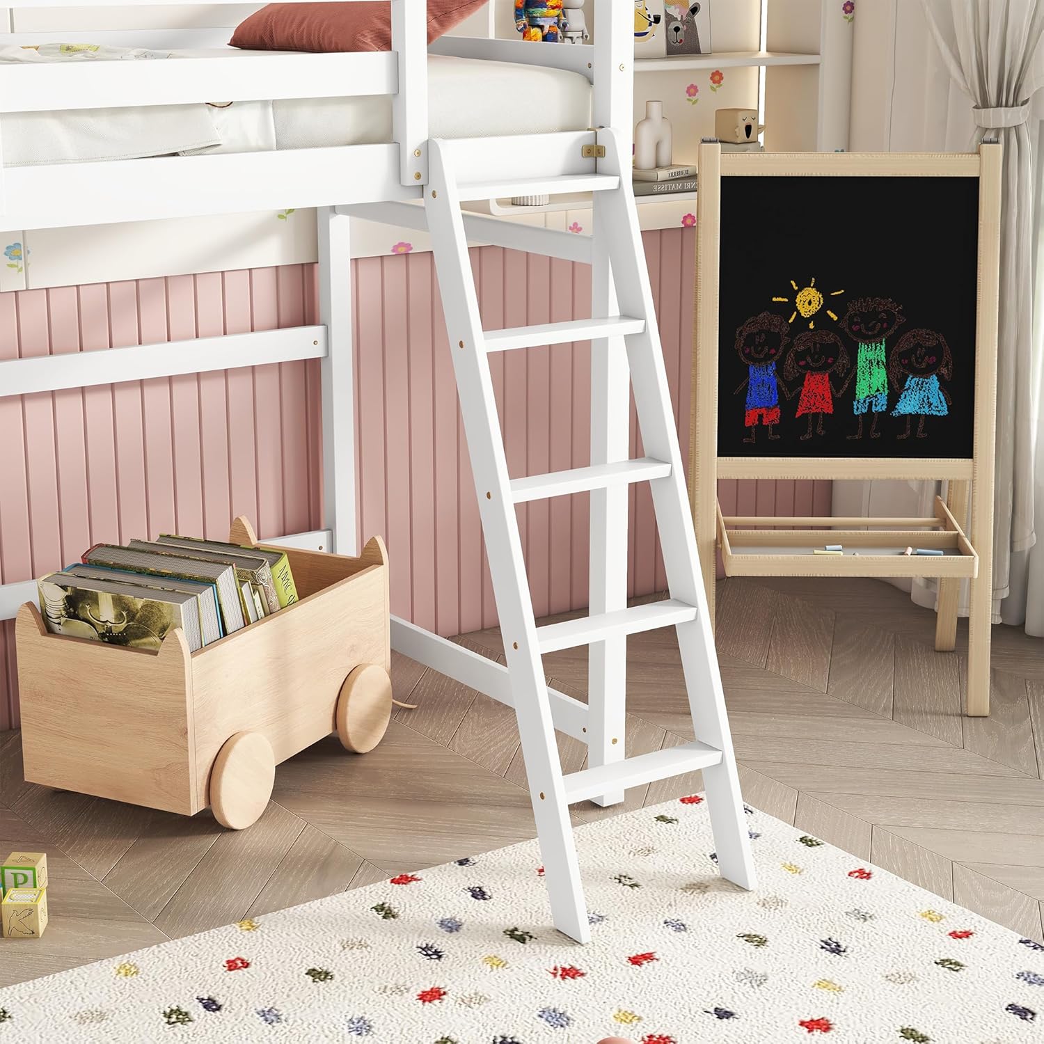 Twin Size High Loft Bed with Ladder Safety Guardrail,Wooden Loft Bed Frame for Kids/Teens,Space-Saving Design for Boys/Girls Bedroom,Easy Assemble,No Box Spring Needed,White