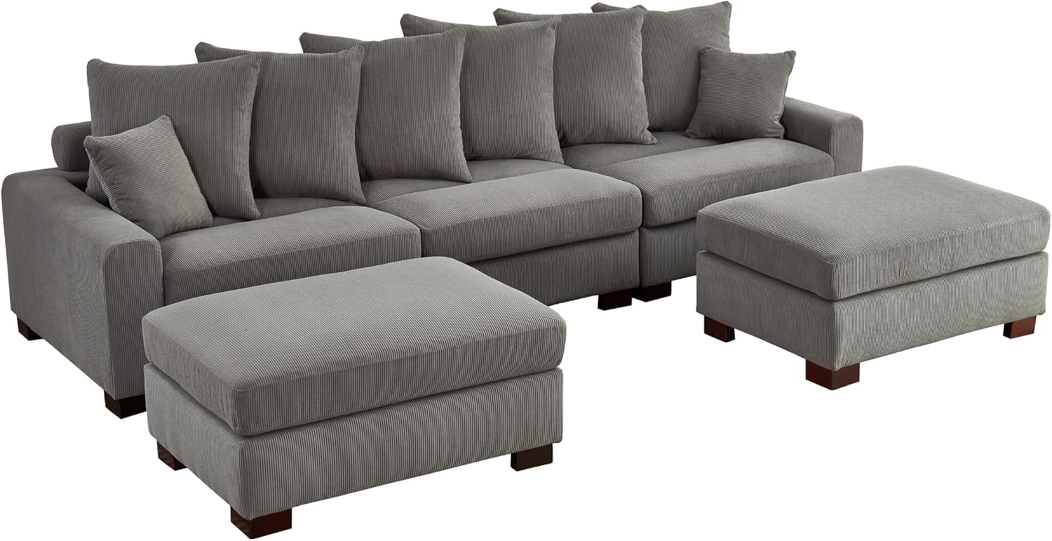 Modular 5-Seater Couch - Ultra Comfortable L&U Shape Sectional Sofa, Luxurious Corduroy Fabric Living Room Furniture with Plush Cushions - Perfect for Relaxing, Easy Assembly, Fits 5 People