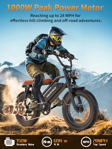 Electric Bike for Adults, Peak 1000W Ebike, 28MPH 60Miles Electric Mountain Bike, 20" Fat Tire Adult Electric Bicycle with 48V 18.2AH Battery, Dual Shock, 7 Speed, Hydraulic Suspension, Turn Signal