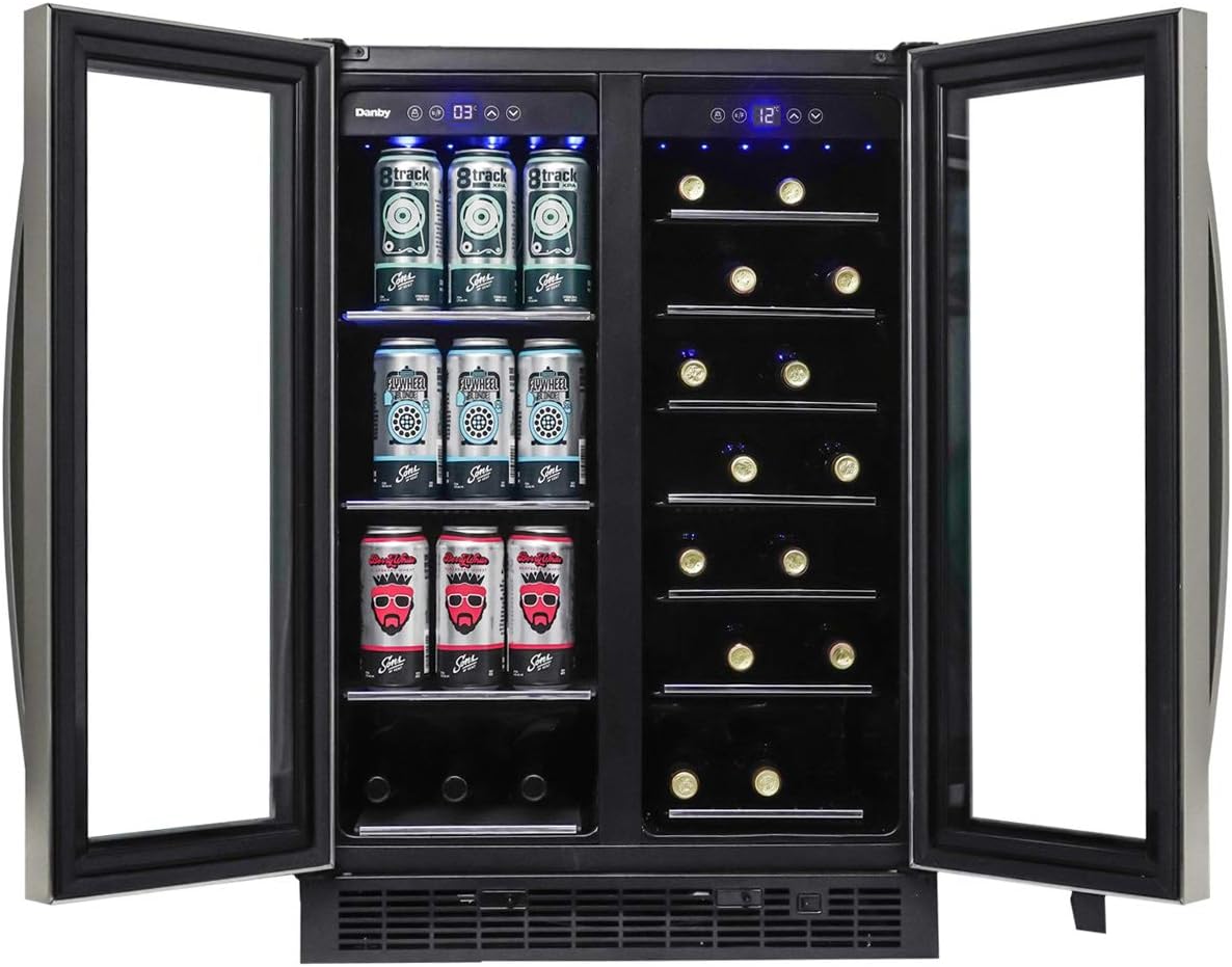 Danby DBC052A1BSS Built In Beverage Center, French Door Under Counter Beverage Cooler For Chilling Wine, Beer, Pop - In Stainless Steel - For Kitchen, Home Bar