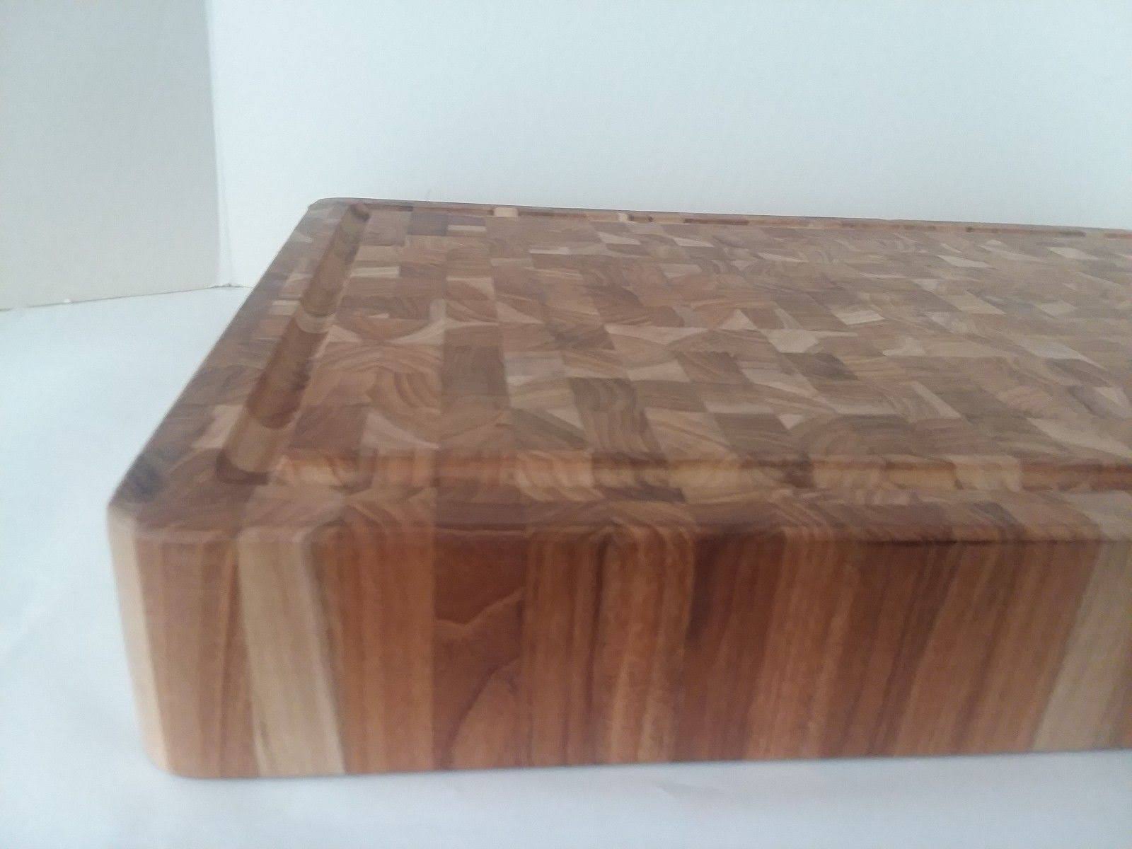 Proteak End Grain Butcher Block Cutting Board Hand Grip Juice Canal 20x22 x 14x22