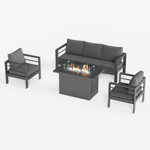 UDPATIO 8 Piece Aluminum Patio Furniture Set, Oversized Modern Outdoor Furniture Set with Olefin Fabric Cushion for Patio Deck Backyard, Dark Grey(with Waterproof Covers)