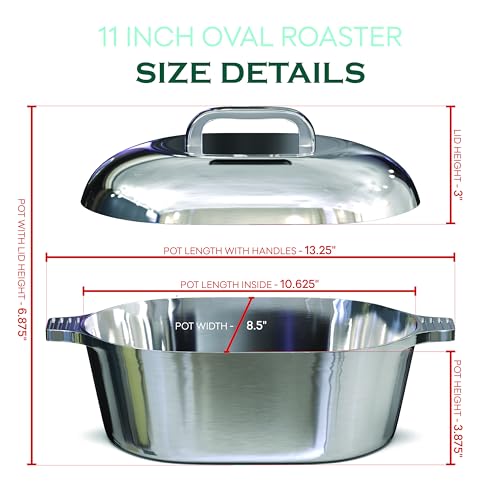 Cast Aluminum Dutch Oven with Lid - 5 Quart Oval Lightweight Pot For Cajun Cookware, Bread Baking & More - Roaster Pan with Silicone Covers & Rack For Even Heat Distribution (11 inch)
