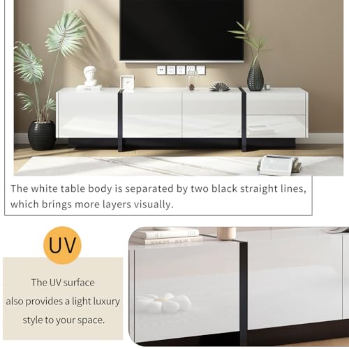Luxury 75" TV Stand, Modern High Glossy Entertainment Center for TVs Up to 85 inches, TV Console Table with 2 Small Drawers and 3 Big Cabinets, TV Stand for Living Room, Bedroom,Black