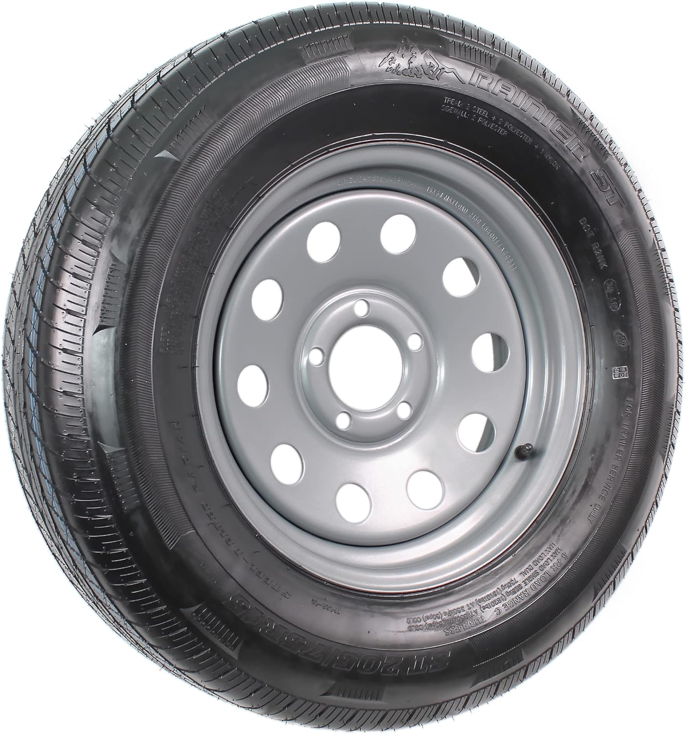 Radial Trailer Tire On Rim ST205/75R15 205/75-15 5 Lug Wheel Gray Grey Modular