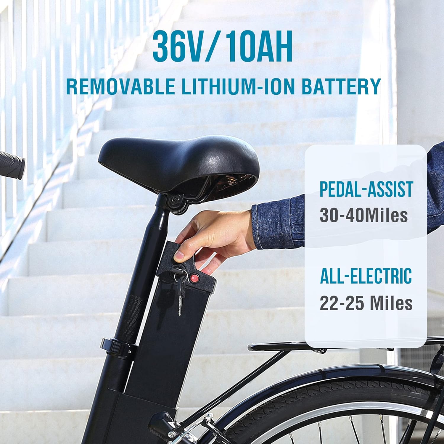 MICLON LNE 26 Electric Bike for Adults, Removable 36V 10AH Battery, Up to 40 Miles, 250W Brushless Motor, Adjustable Handlebars, Rear Rack, LED Lights, Shimano 7 Speed, 26&rdquo; City EBike