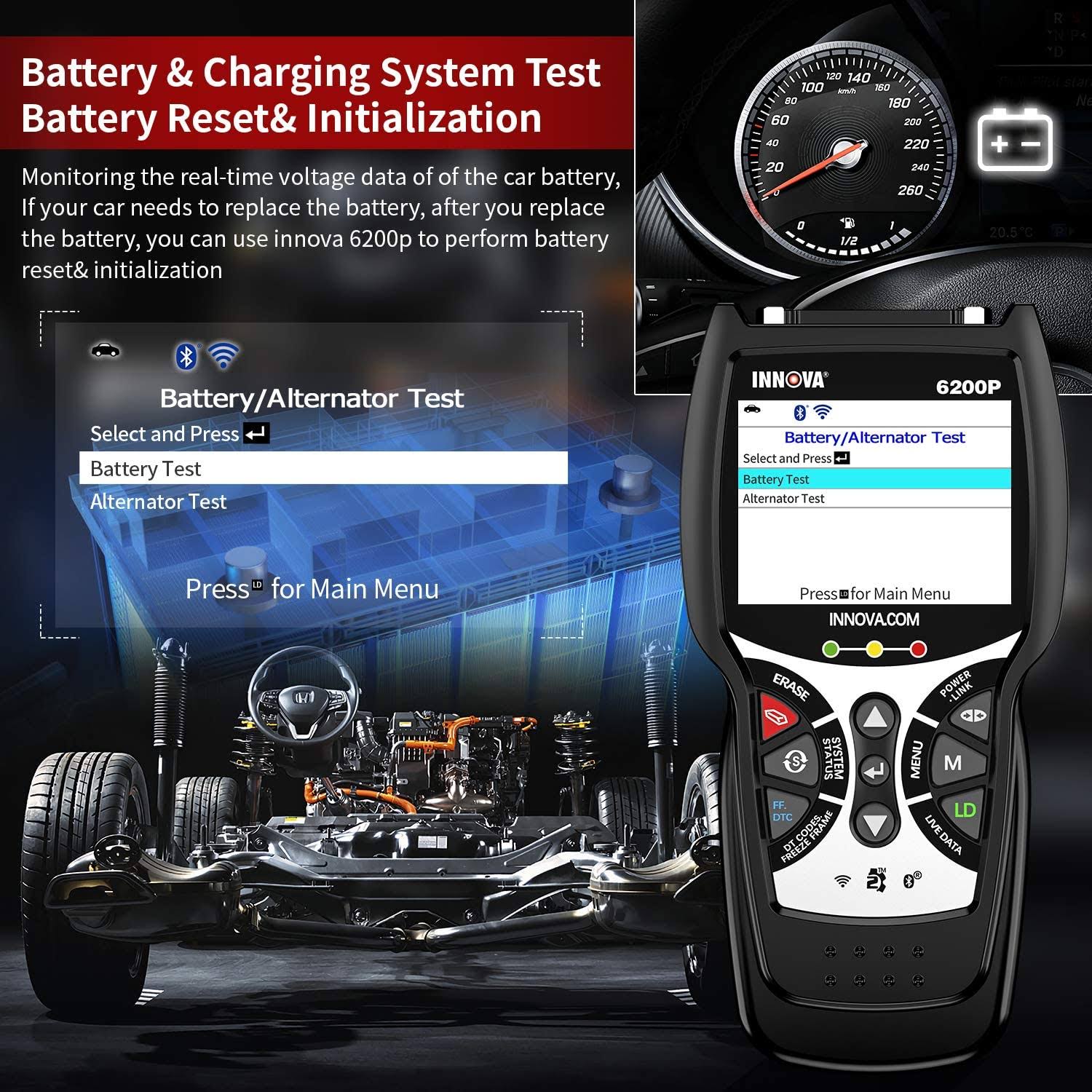 Innova 6200P ABS Srs OBD2 Scanner All Systems Code Reader with Battery Reset Oil Light Reset