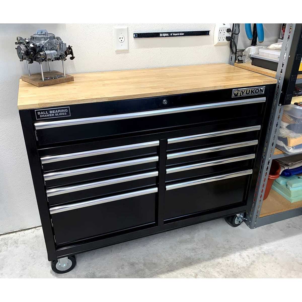 Yukon 46 in. 9-Drawer Mobile Storage Cabinet with Solid Wood Top