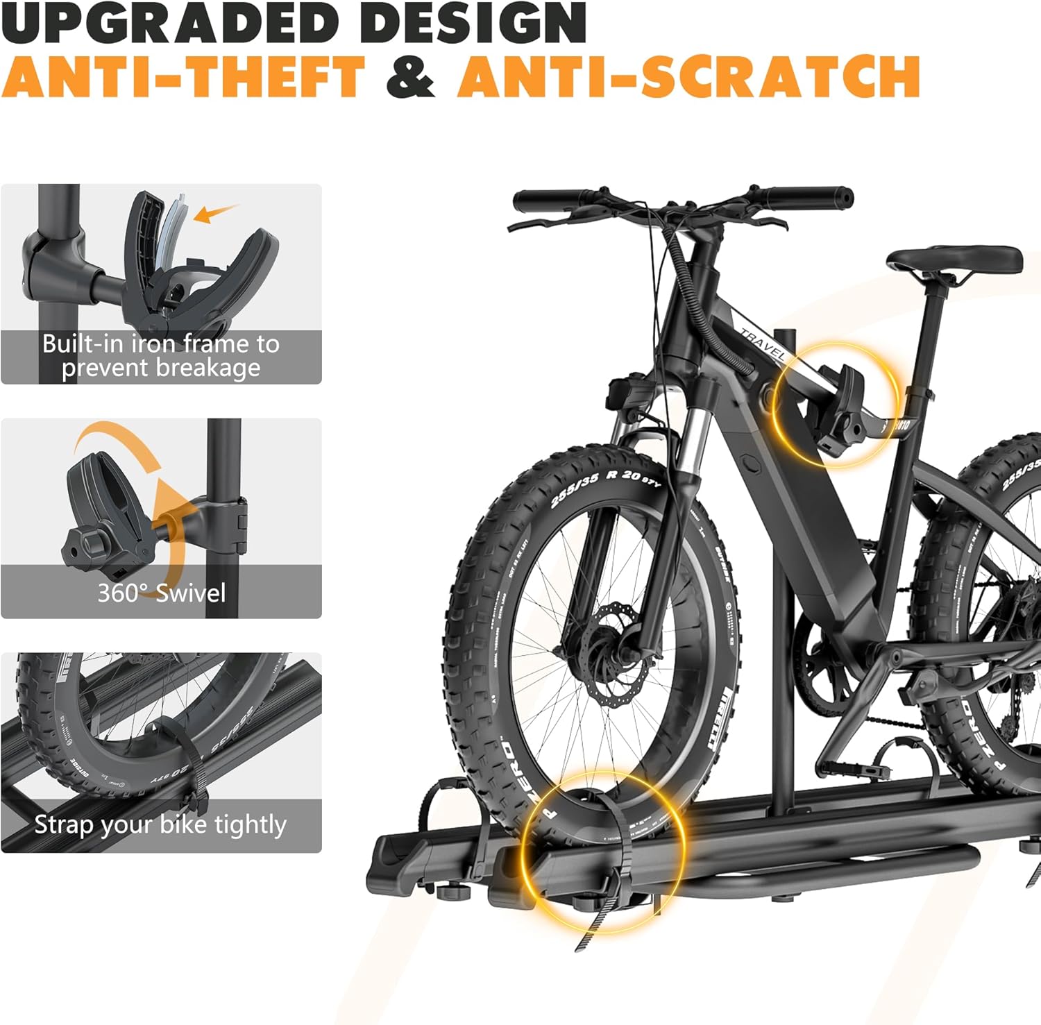2 EBike Rack With Ramp, 2" Hitch Mounted Carrier Bike Racks Platform, 200 Lbs Max Loading for Standard, Fat Tire and Electric Bicycles, Foldable Heavy Duty E-Bike Rack for SUVs Cars Trucks RV