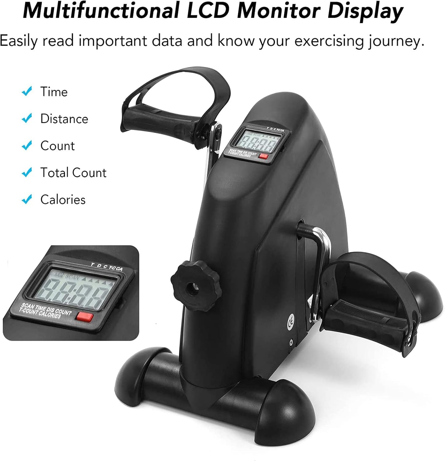 Indoor Mini Under Desk Bike, Portable Exercise Bike, Pedal Stepper Exercise Machine, Adjustable Resistance with LCD Display