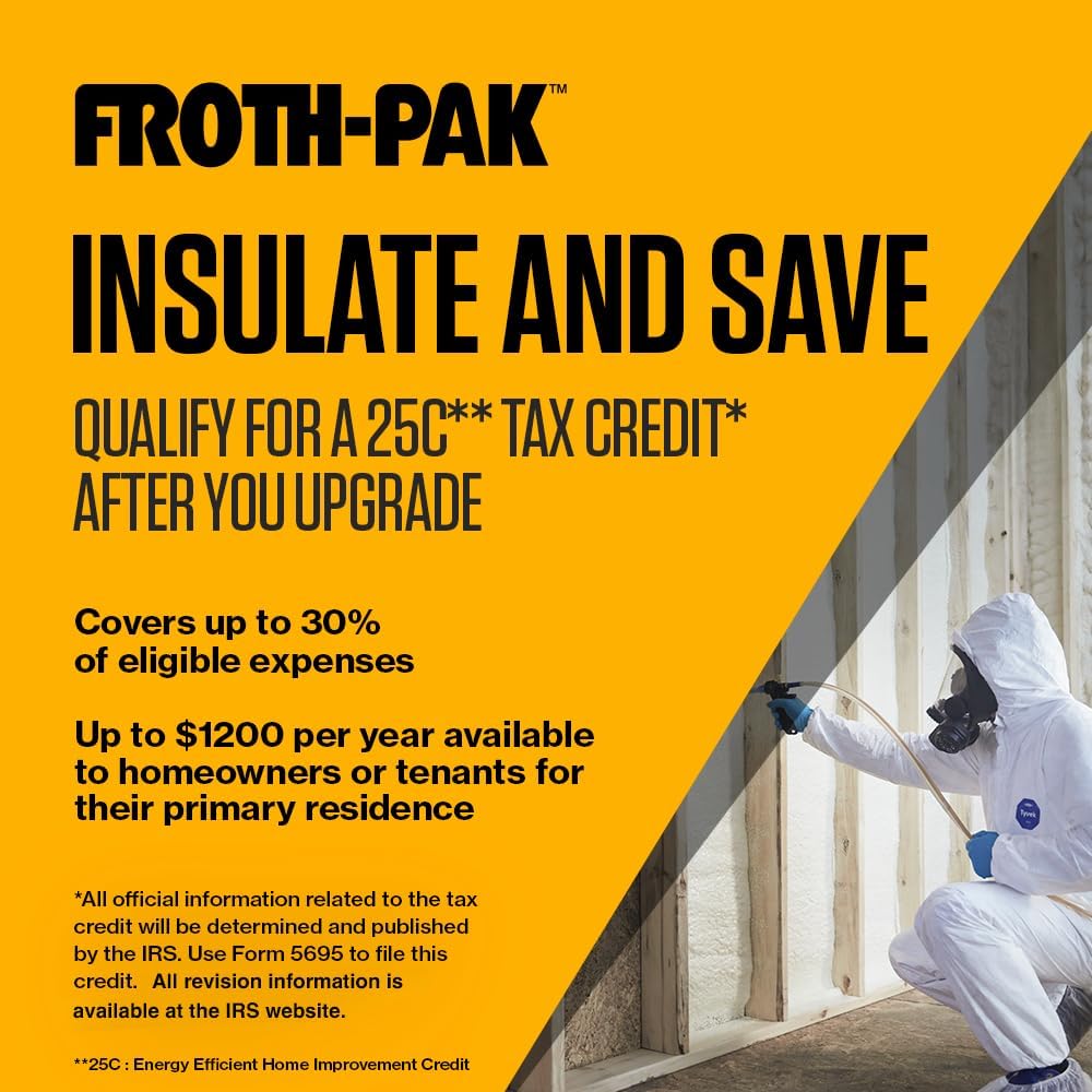 Froth-Pak 200 Spray Foam Sealant Kit, 9ft Hose. Improved Low GWP Formula. Seals Cavities, Penetrations and Gaps Up to 4" Wide. Yields Up to 200 Board ft. Two Component, Polyurethane, Closed Cell
