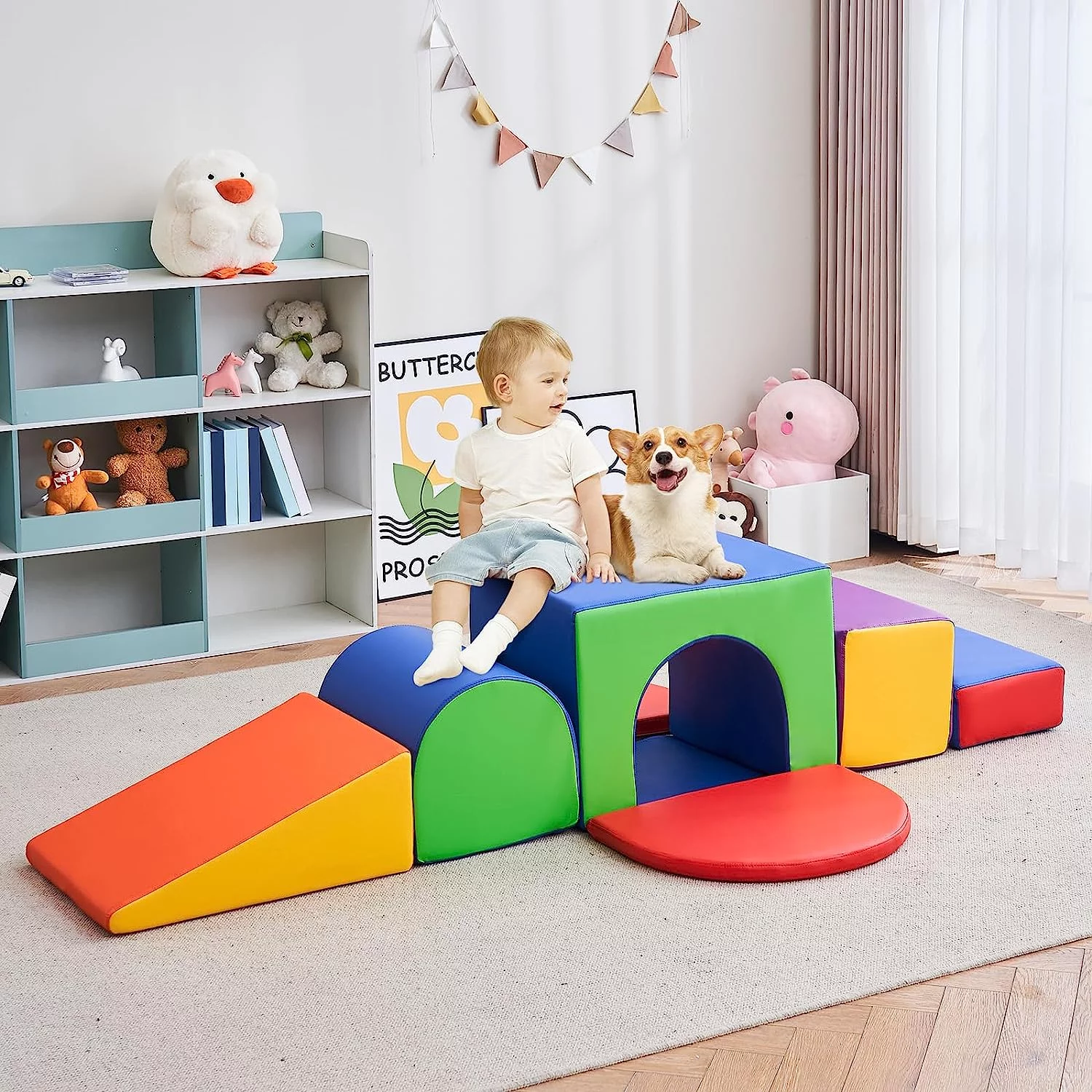 Wanan Foam Climbing Blocks for Toddlers, 7Pcs Climbing Toys for Toddlers Crawl and Climb, Foam Blocks for Kids with Tunnel, Baby Climbing Toys Indoor Foam Play Jungle Gym